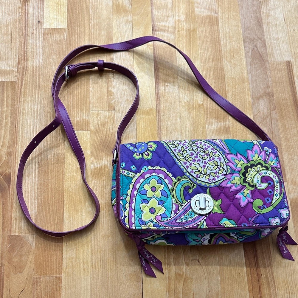 Vera Bradley Vibrant Purple Patterned Crossbody Bag with leather strap